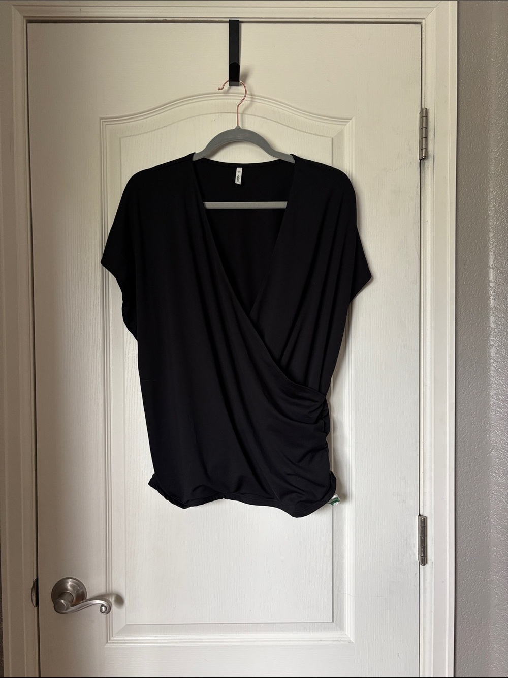 Halara Black Wrap Top NWT XL V Neck Short Sleeve Work Casual Blouse